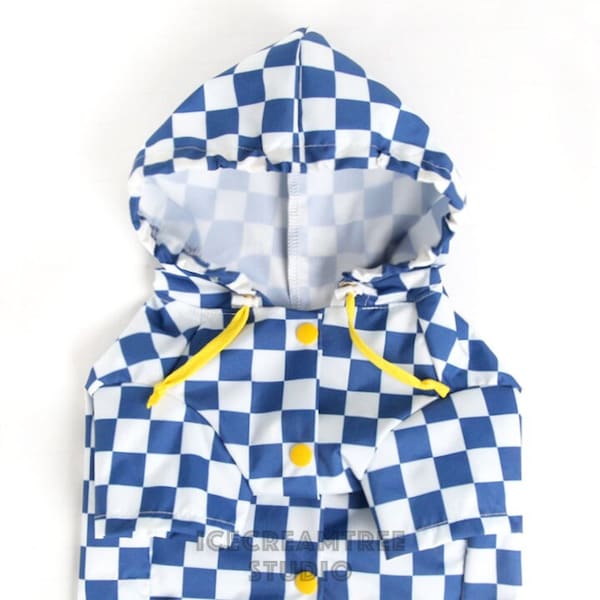 Blue Checker Raincoat - Dog Raincoat, Cat Raincoat, Rain Jacket, Weather Proof Wear, Waterproof Hoodie, Windbreaker, Cute Rain Gear Gift