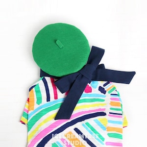 Pop Artist Look Outfit Set - Pet Beret Hat, Navy Ribbon, Color Paint Brush T-shirt, Cat Artist Set, Dog Artist Set, Birthday Photo Gift