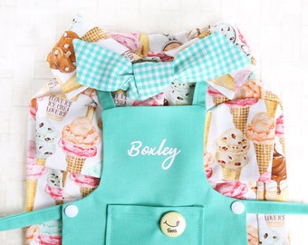 Ice Cream Scooper Outfit Set - Pet Apron Set, Ice Cream Button down Shirt, Petite Scarf, Headband, Dog Cat Ice Cream Man Look Outfit, Gift