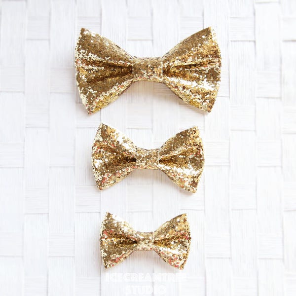 Sparkle Glitter Gold Bow - Bow Collar Slide On, Dog Collar Bow Accessories, Cat Collar Bow Accessories, Collar Add On Bowtie