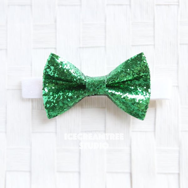 Sparkle Glitter Green Bow Tie - Bow Tie Elastic Pet Collar, Dog Bowtie Collar, Cat Bowtie Collar, Pet Collar Necklace, Soft Elastic Collar