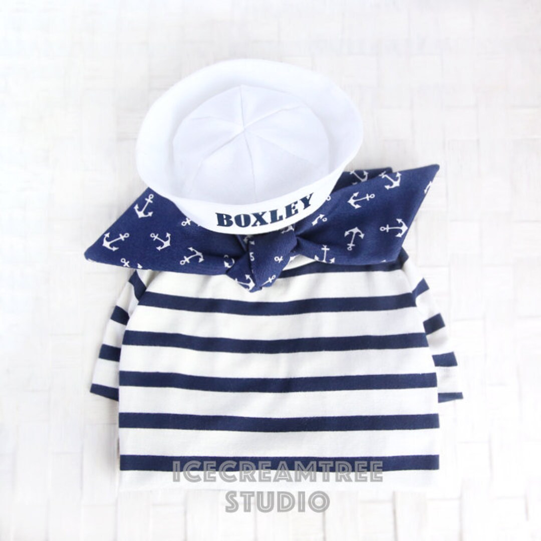 Sailor Look Outfit Set Custom Pet Sailor Hat Set, Anchor Scarf, Navy