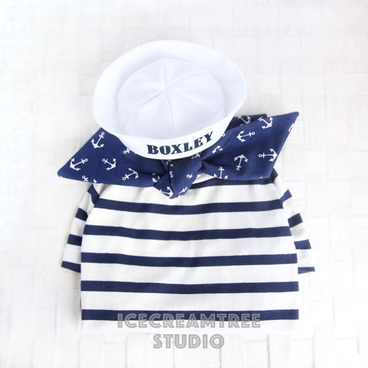 Sailor Look Outfit Set - Custom Pet Sailor Hat Set, Anchor Scarf, Navy Striped T-shirt, Cat Sailor Hat, Dog Sailor Hat, Halloween Costume