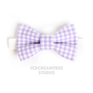 Lavender Gingham Check Bow Tie - Bow Tie Elastic Pet Collar, Dog Bowtie Collar, Cat Bowtie Collar, Pet Collar Necklace