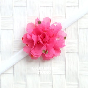 Hot Pink Little Gold Foil Dot Bloom Flower Collar Slide On, Flower Collar Accessories, Corsage Accessories, Collar Add On, Collar Flower
