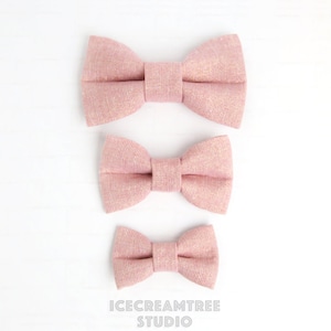Rose Pink Gold Sparkle Linen Bow - Bow Collar Slide On, Dog Collar Bow Accessories, Cat Collar Bow Accessories, Collar Add On Bowtie