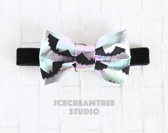 Iridescent Bat Bow Tie - Bow Tie Elastic Pet Collar, Dog Bowtie Collar, Cat Bowtie Collar, Pet Collar Necklace, Soft Elastic