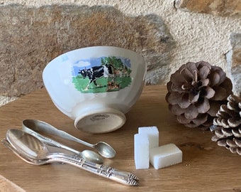 Ribbed bowl Sarreguemines digoin cow decoration, old bowl, French bowl, chic countryside, sarreguemines, bowl, grandmother's bowl, frenchy,