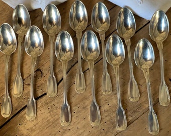 12 small dessert spoons in silver metal signed SFAM net model old tableware, silver metal spoons