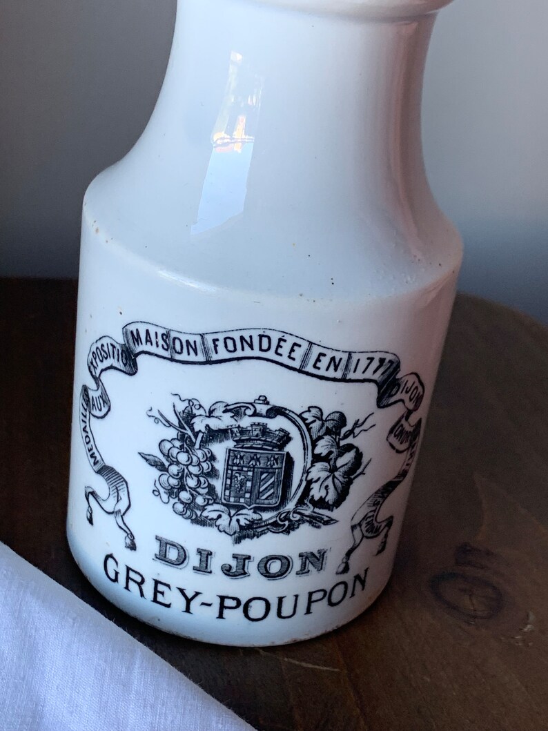 Dijon Grey Mustard Pot Poupon Creil Et Montereau, Stoneware Mustard Pot