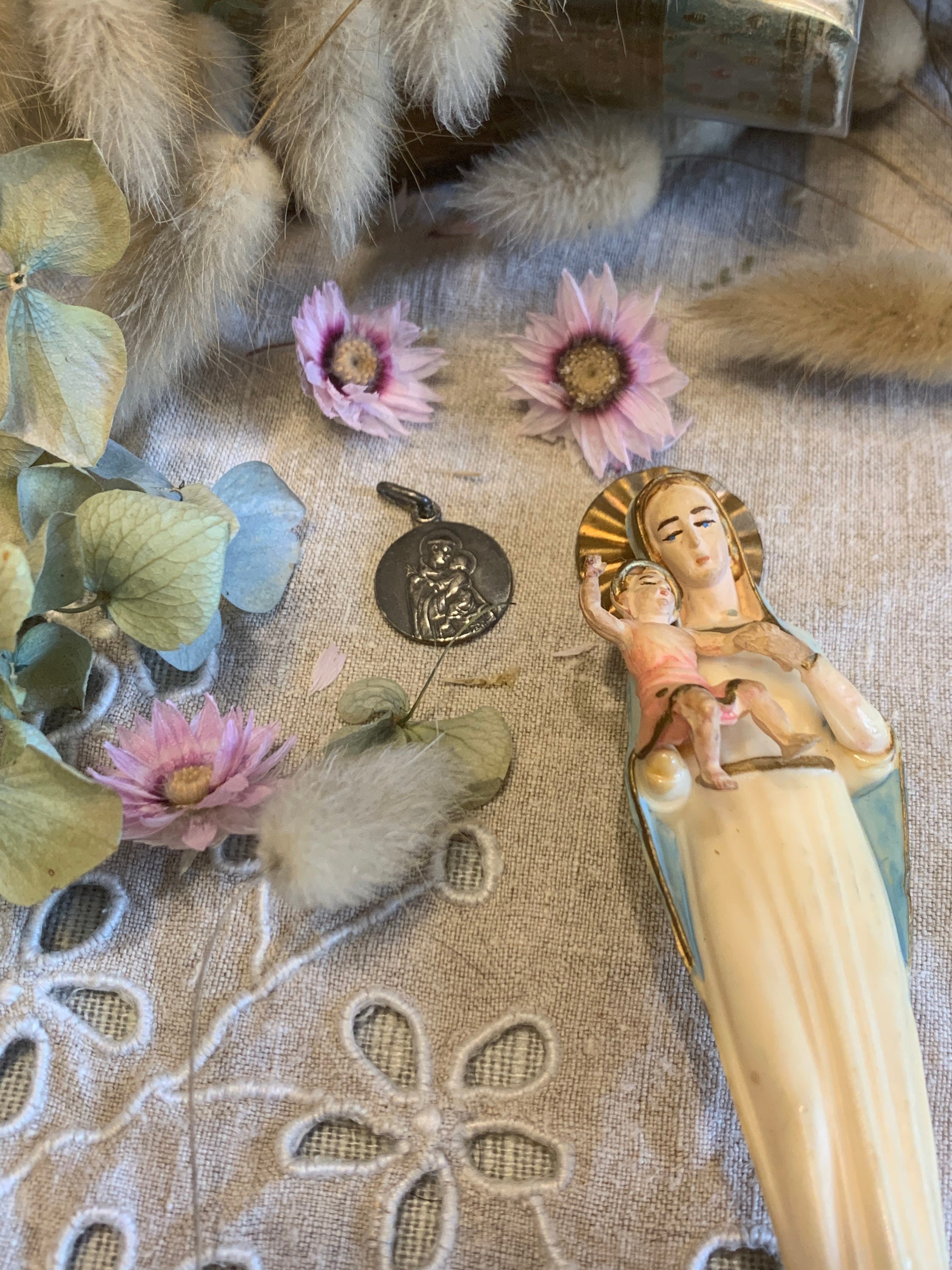 Médaille Saint Antoine de Padoue et Vierge à L'enfant , Médaille Baptème, Vierge L'enfant, Saint Ant