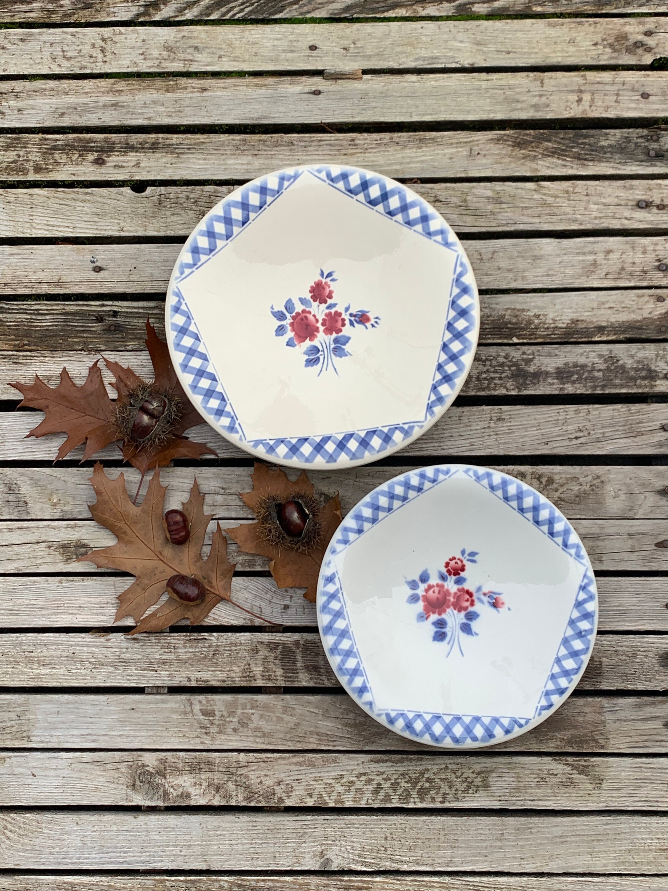 2 Plats Ronds Creux Lunéville Modèle Henri, Faience, Faience Fleurie, Plat, Dish, Modèle Henri, Luné