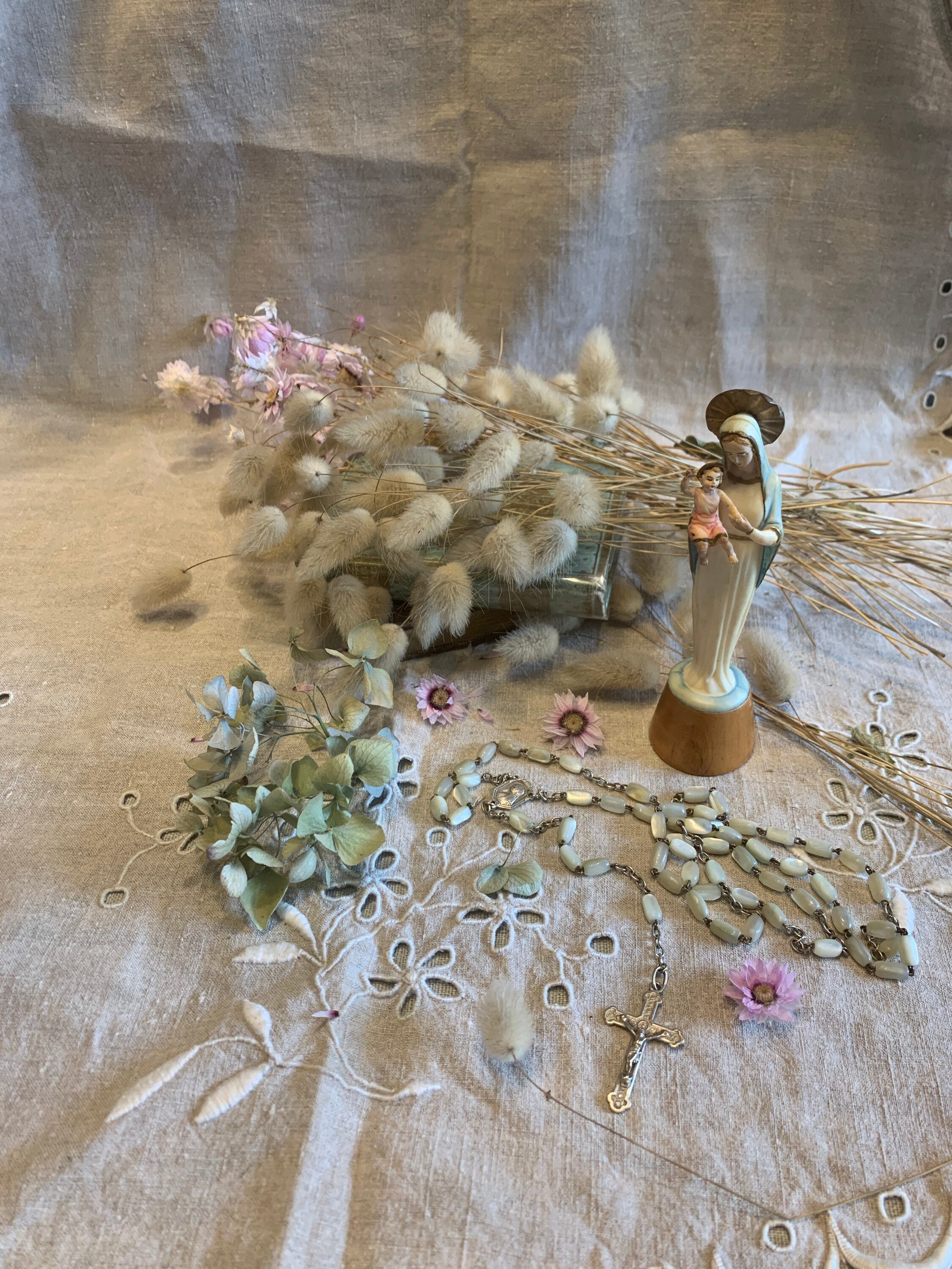 Chapelet Perles de Nacre Médaille Notre Dame Lourdes , Rosary, Chapelet, Rosaire, Objet Religieux, R