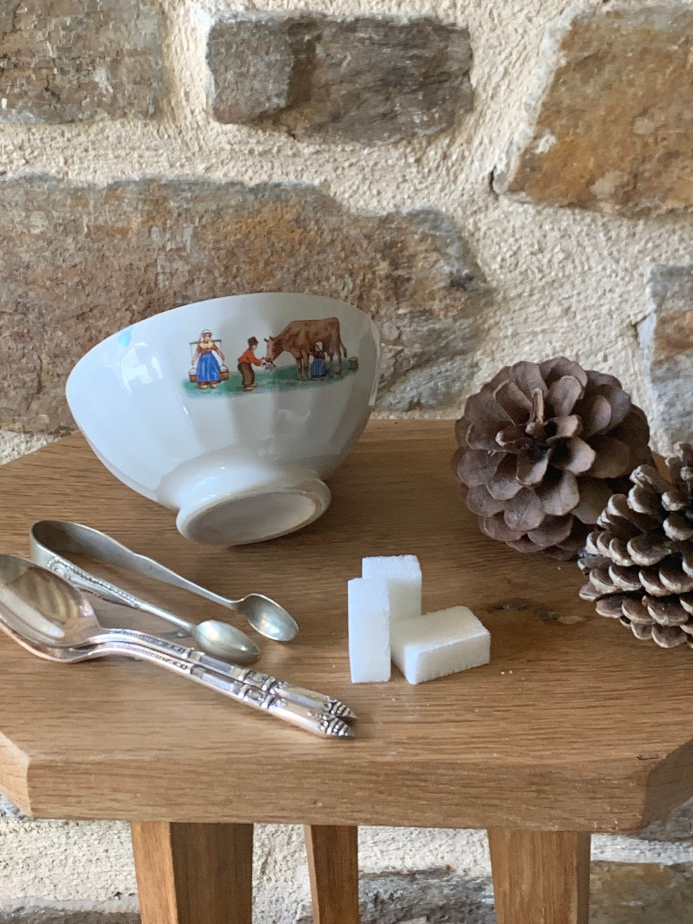 Bol Côtelé Au Décor de Vache, Old Bowl, French Bowl, Cow, Cow Decor, Campagne Chic, Sarreguemines, B