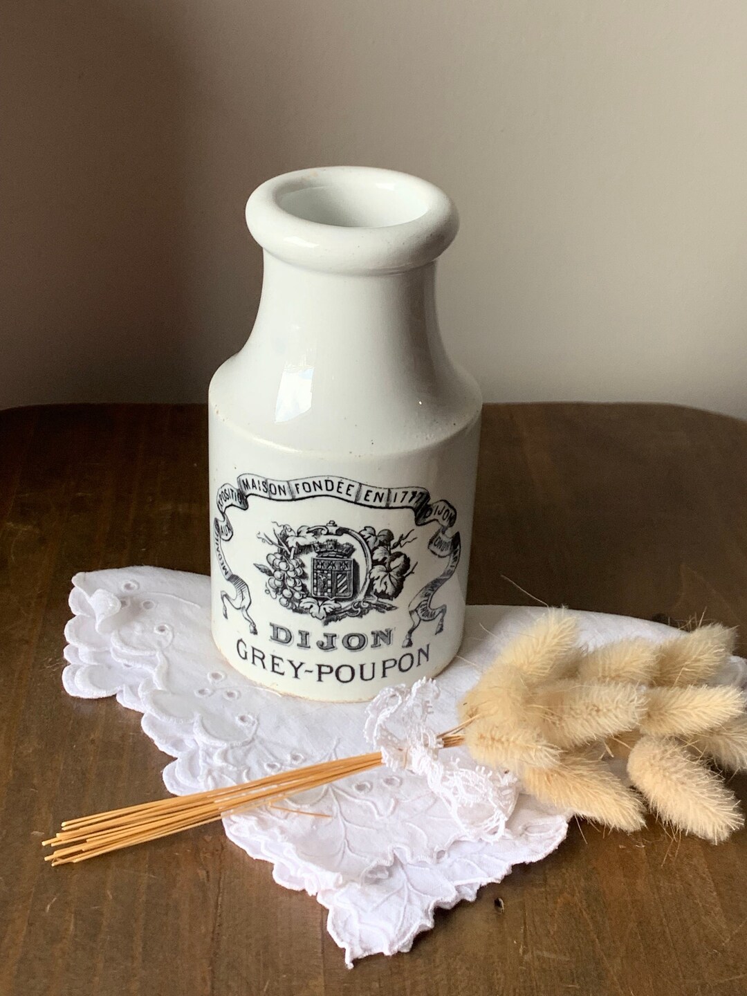 Dijon Grey Mustard Pot Poupon Creil Et Montereau, Stoneware Mustard Pot
