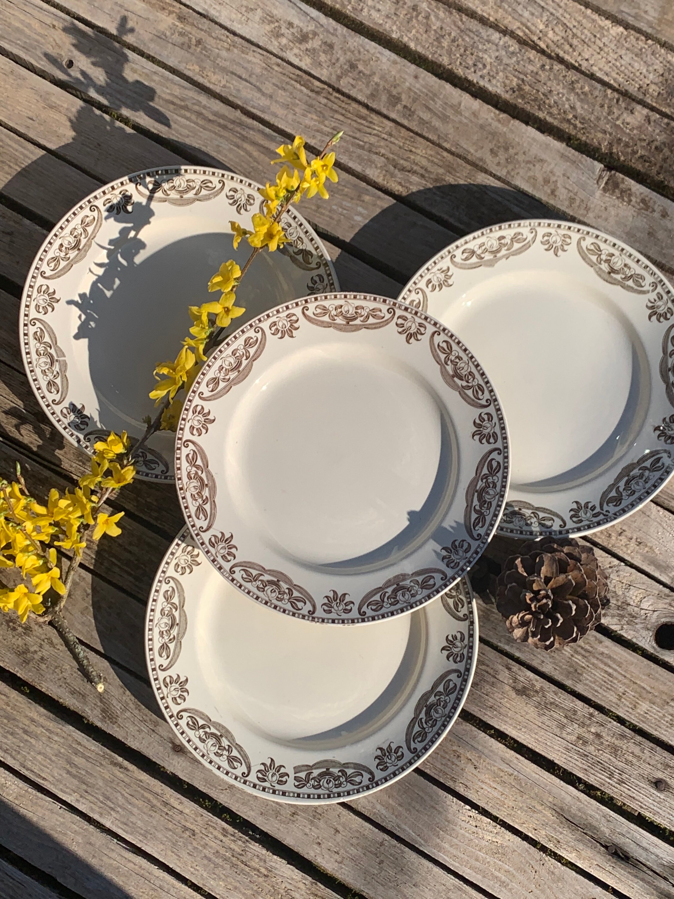 4 Grandes Assiettes Plates Longchamp Modèle Mijoux Terre de Fer, Longchamp, Mijoux, Faience , Flat ,