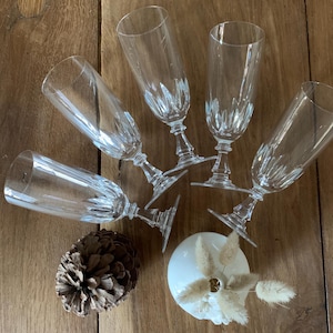 5 copas de champán de cristal Arques, modelo Luxemburgo, copas, copas de champán, cristal Arques, hecho en Francia, vajilla, Arques,