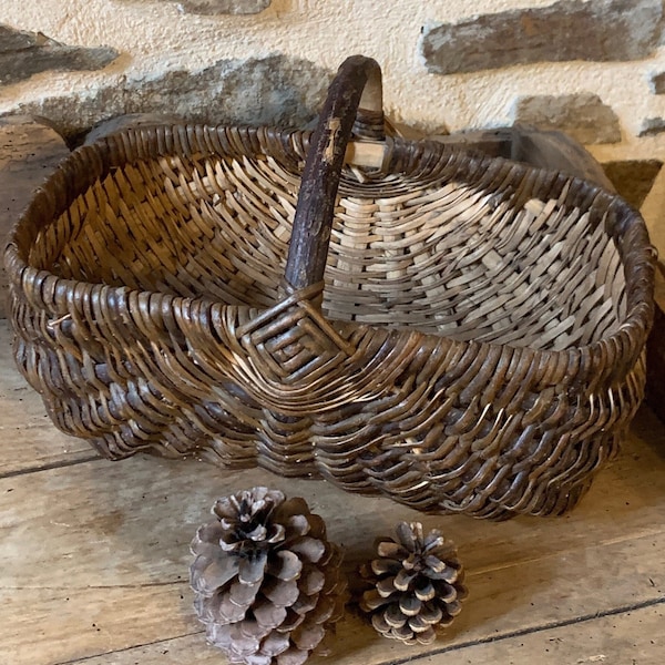 Sac à Main Panier Vintage En Osier/rotin Et Bois - Style Bohème, Pliable, Motif Floral - Occasion