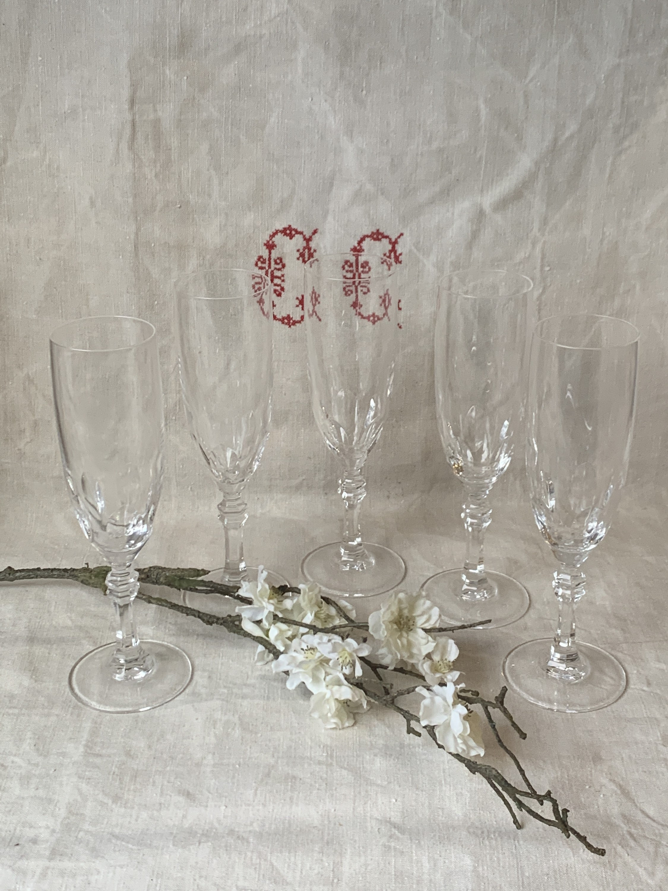 5 Flutes à Champagne Cristal d'arques , Flutes, Flutes Champagne, Cristal d'arques, Made in France,