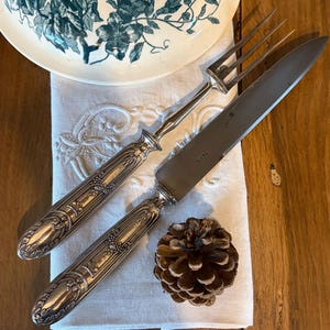 Couvert à Salade/gigot Et Couteau Ancien En écrin - Argent Et Bakélite - France
