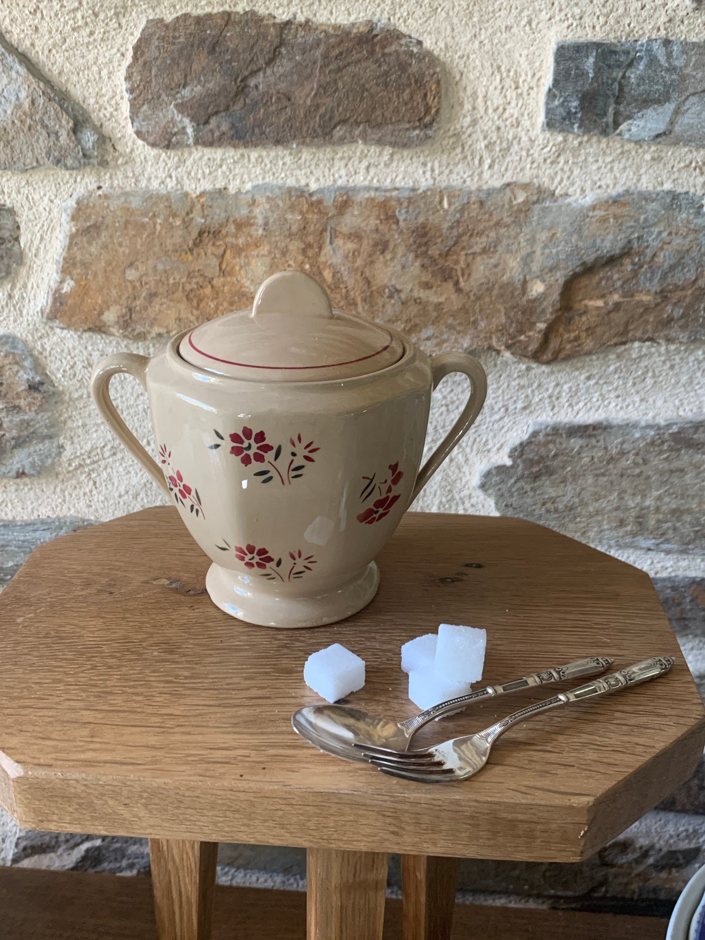 Sucrier Badonviller Au Décor de Petites Fleurs , Sugar, Badonviller, Sucrier Badonviller, Sucrier Ba