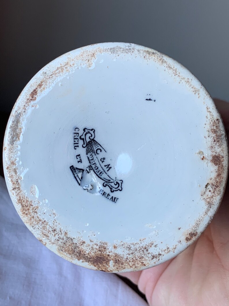 Dijon Grey Mustard Pot Poupon Creil Et Montereau, Stoneware Mustard Pot