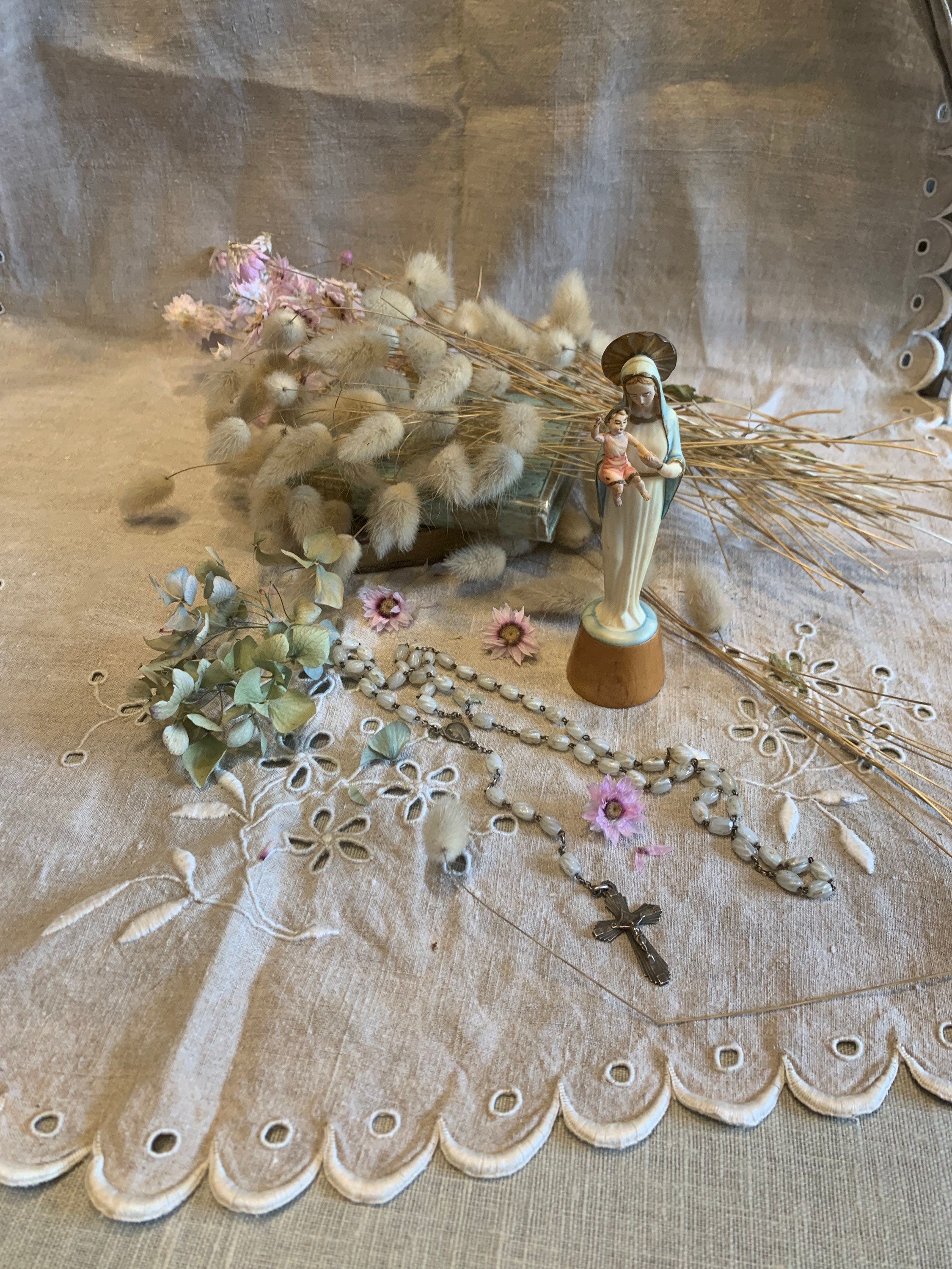 Chapelet Argent Perles Médaille Notre Dame de Lourdes , Rosary, Chapelet, Rosaire, Objet Religieux, 