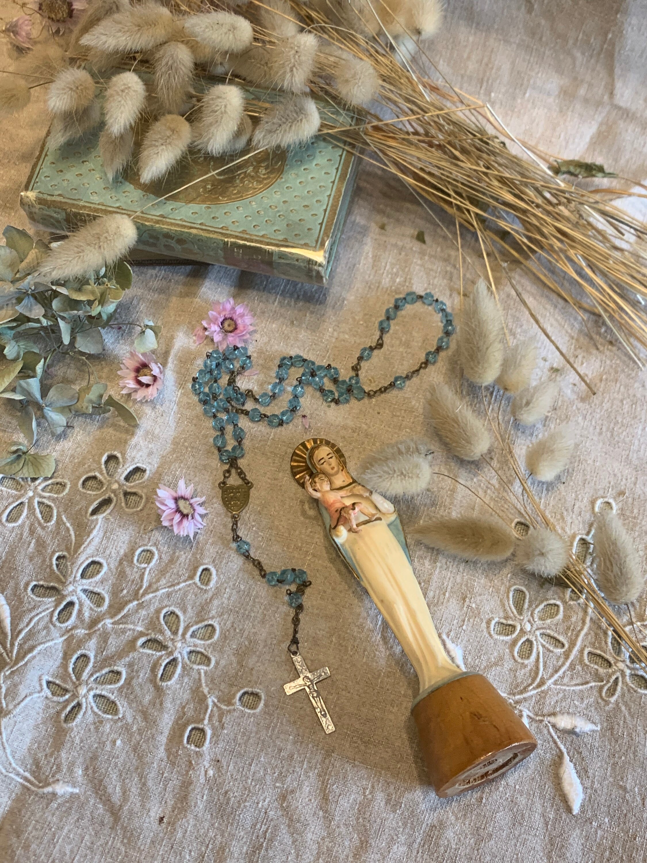 Chapelet Bleu avec Médaille Miraculeuse , Rosary, Blue Rosary, Chapelet, Rosaire, Objet Religieux, R