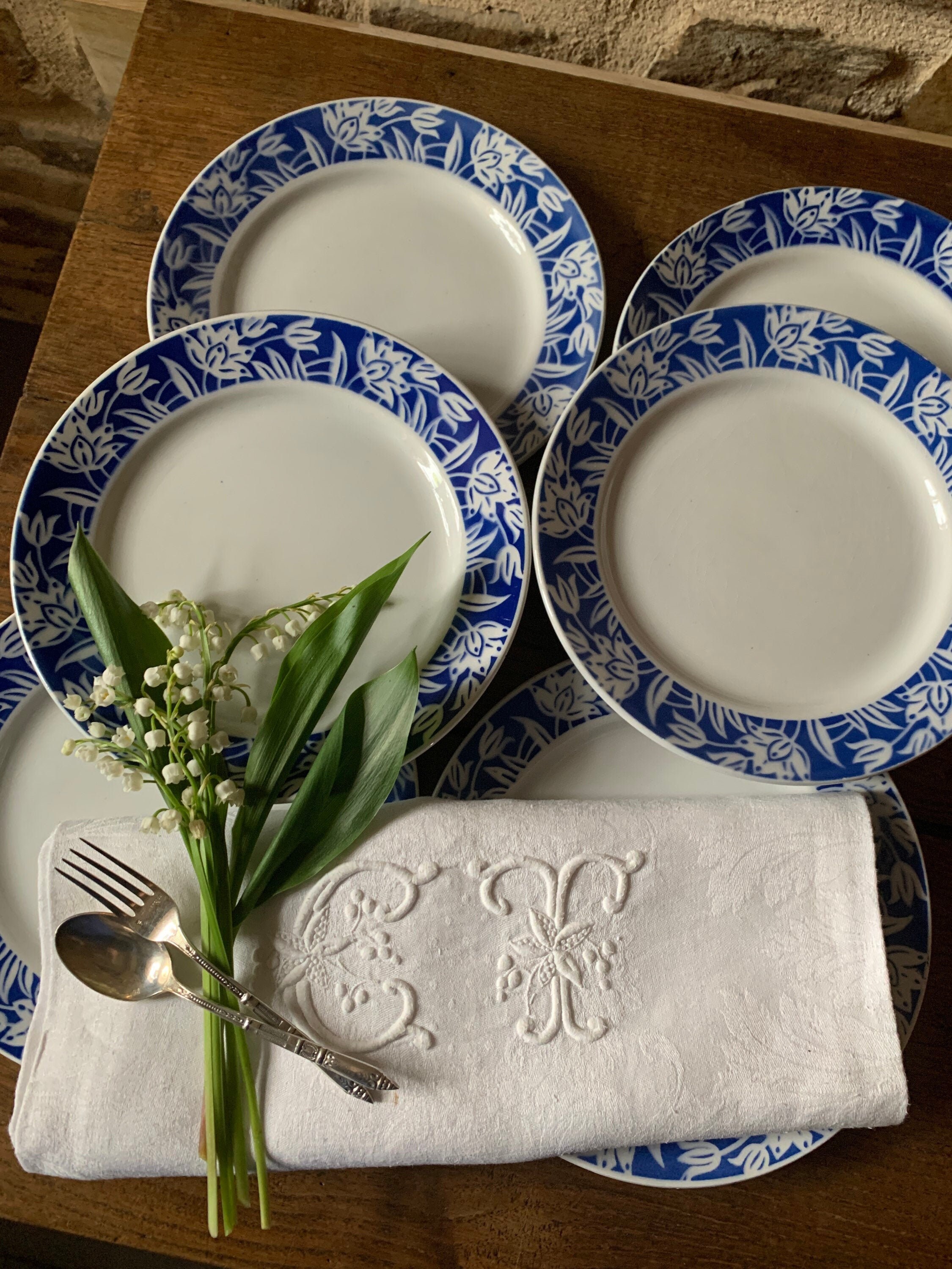 6 Assiettes à Dessert Lunéville Modèle Egabes, Faience Fleurie, Assiettes Dessert, Modèle Égabes, Lu