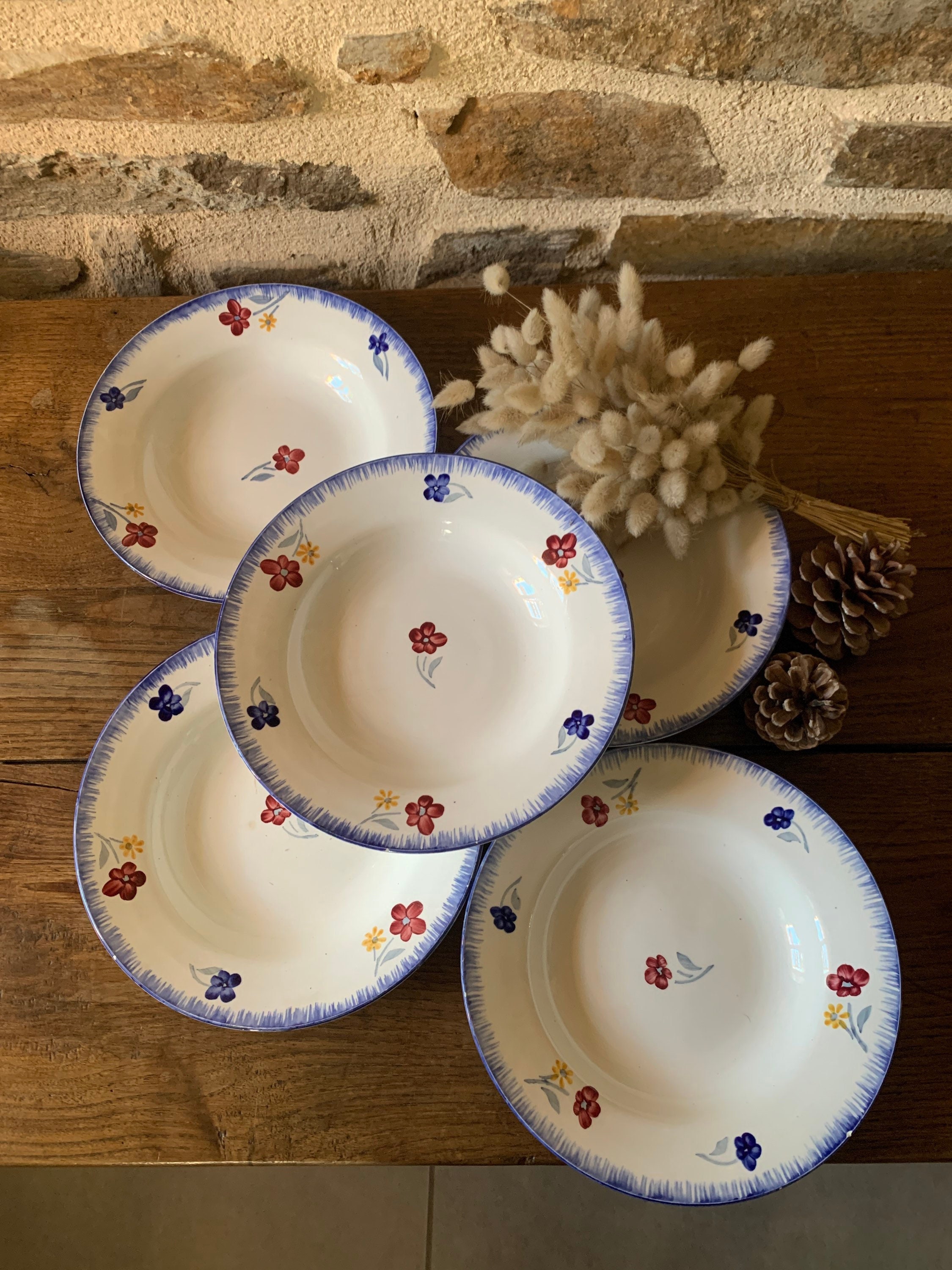 Lot de 5 Assiettes Creuses Sarreguemines & Digoin Modèle Mary Lou , Plates , Campagne Chic, Digoin, 