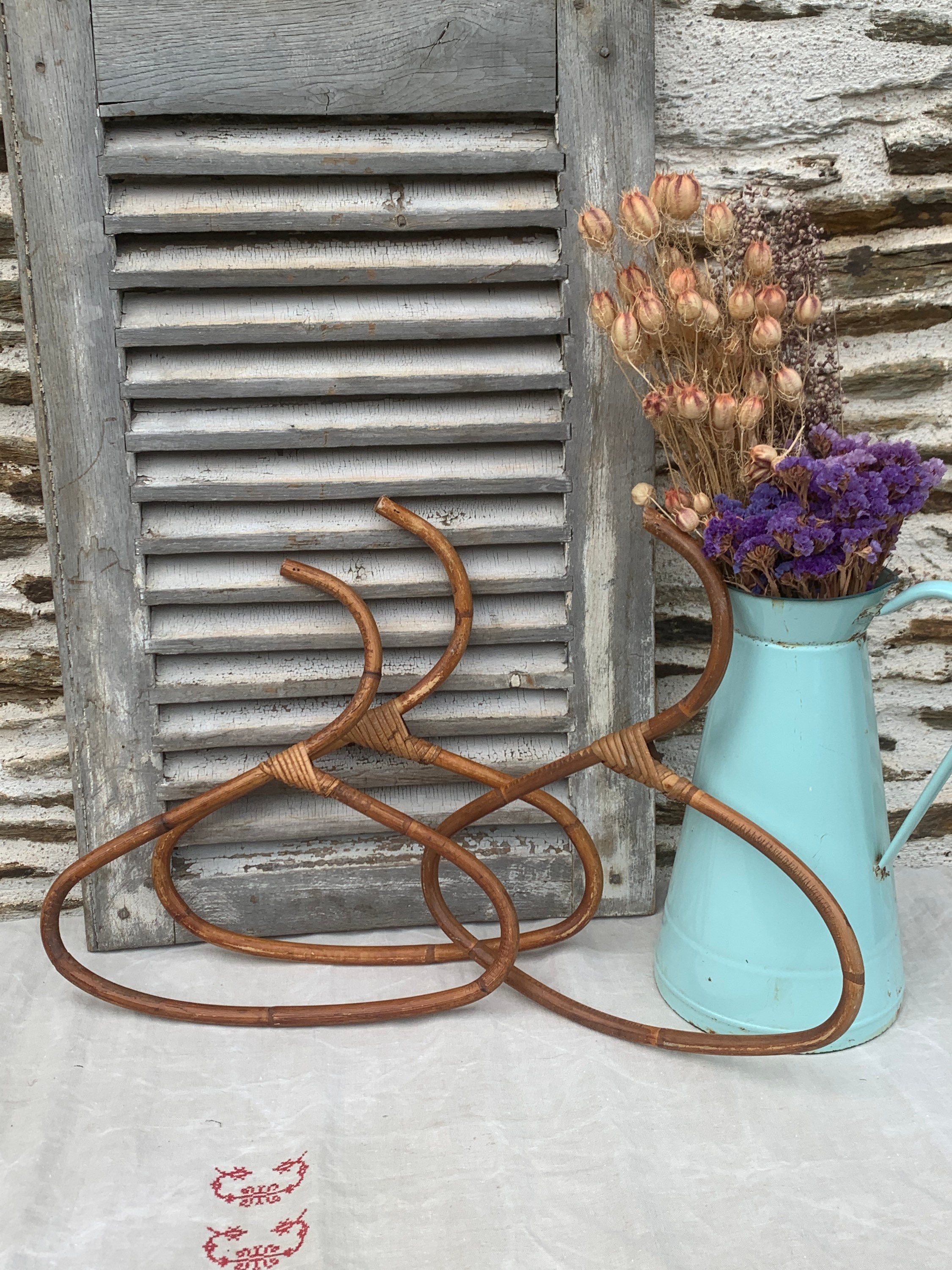 3 Cintres en Rotin Pour Un Déco Vintage, Retro, Osier, Rotin, Rattan, Rattan Hanger, Hanger, Déco Ro
