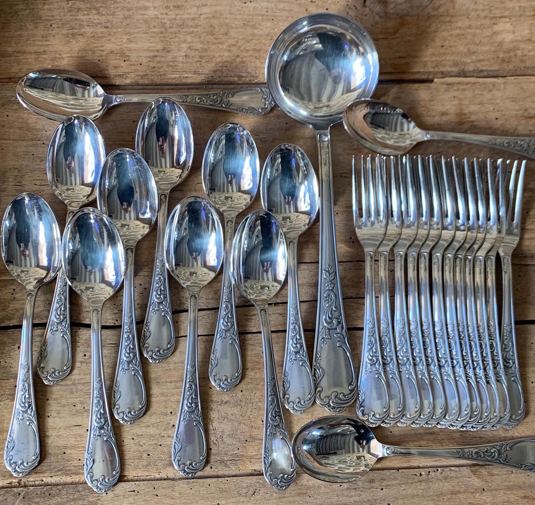 25-piece Table Cutlery Set, Rocaille Model in Silver-plated Metal