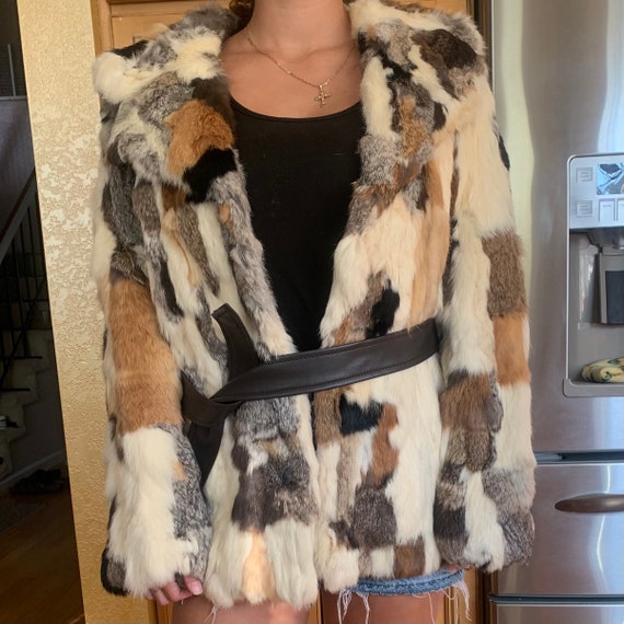 Multi colored rabbit fur coat clearance
