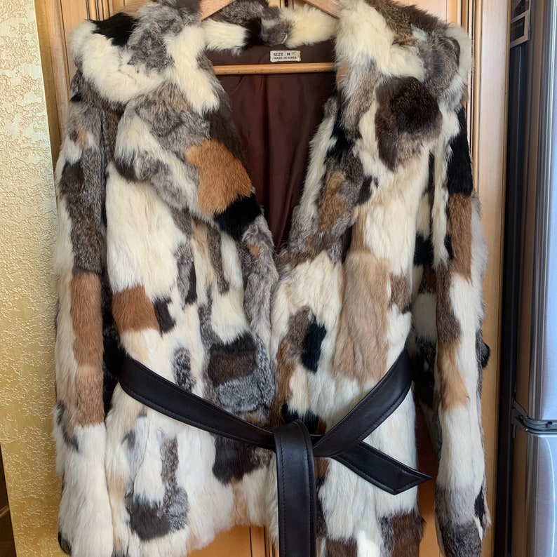 Rabbit Jacket, VINTAGE Rabbit Jacket, White Brown Jacket, Fur Coat ...