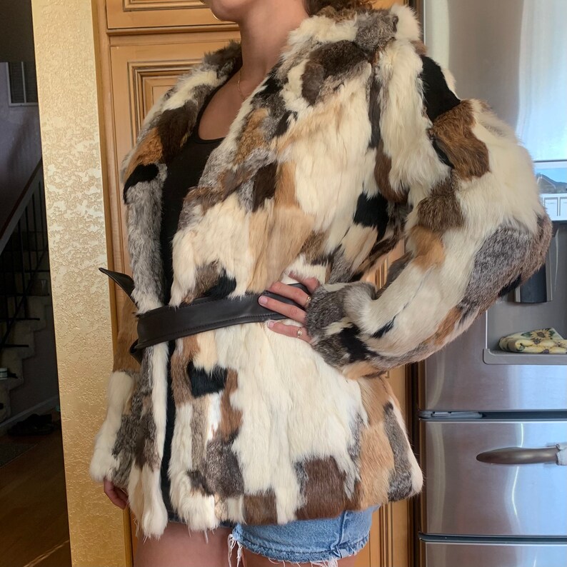 Rabbit Jacket, VINTAGE Rabbit Jacket, White Brown Jacket, Fur Coat ...