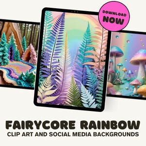 Fairycore Rainbow Dreamscapes – 20 KI-generierte Hintergründe | Digitaler Download | 3 mal 4, 9:16 Größen | Pastell Mystische Waldästhetik