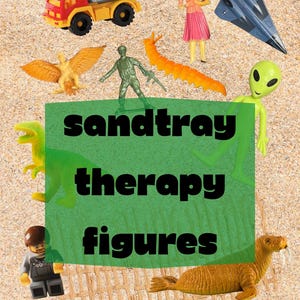 Sand Tray Psychotherapy miniatures and figures for counseling, scene building, Narrative. Variety of animals, plants, people, cars, home