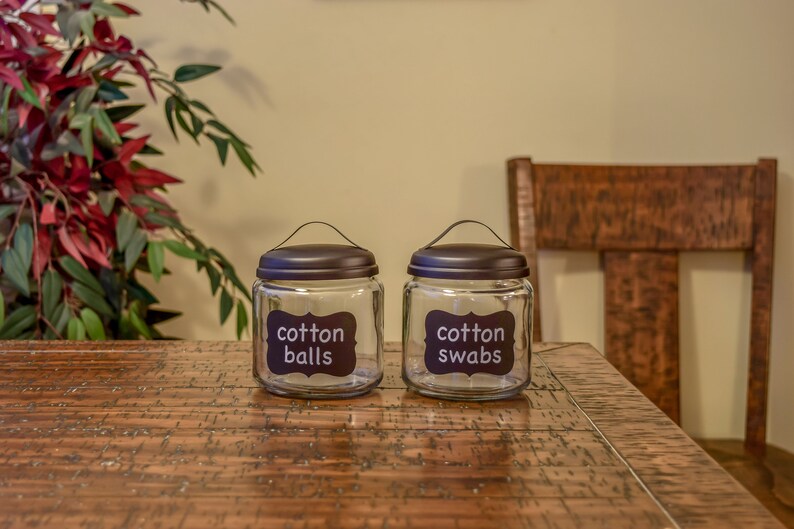 Home Decor Country Decor Cotton Swab Jar Rustic Decor Farmhouse Decor Cotton Ball Jar Clear Blackboard Farmhouse Glass Bathroom Set