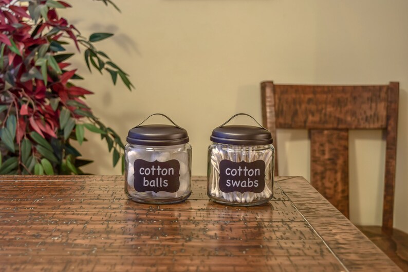 Home Decor Country Decor Cotton Swab Jar Rustic Decor Farmhouse Decor Cotton Ball Jar Clear Blackboard Farmhouse Glass Bathroom Set