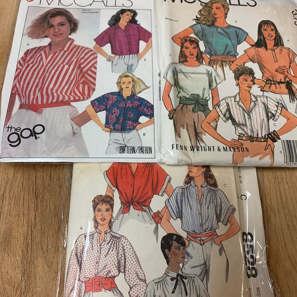 McCall's 1980's Dropped Shoulder Blouse Sewing Patterns