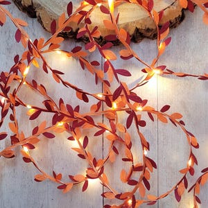 Autumn Decor Fairy Lights - Rustic Fall Decor Garland - Orange Burgundy Wedding Table Centerpiece - Thanksgiving Hosting Leaf String Lights