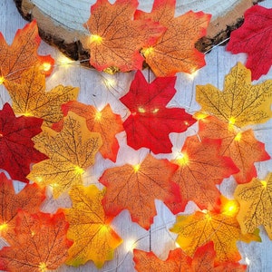 Autumn Wedding Fairy Lights - Rustic Table Decor - Fall Leaf Centerpiece - Barn Reception String Lights - Bridal Shower Staircase Garland