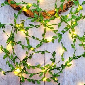 Green Leaf Fairy Lights - Boho Bedroom Decor - Rustic Wedding Table Decor Garland - Christmas LED String Lights - Festive Home Decor Vine