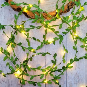 Green Leaf Fairy Lights - Boho Bedroom Decor - Rustic Wedding Table Decor Garland - Christmas LED String Lights - Woodland Home Decor Vine
