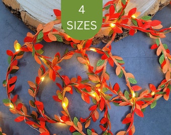Autumn Decor Fairy Lights - Fall Home Decoration - Autumn Wedding Table String Lights - Thanksgiving Dining Garland - Orange Red Green Leaf