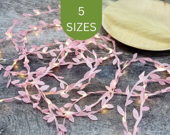 Pale Pink Leaf Fairy Lights - Wedding Table Decor String Lights - Boho Bedroom Home Decoration - Baby Shower Garland - Pastel Easter Decor