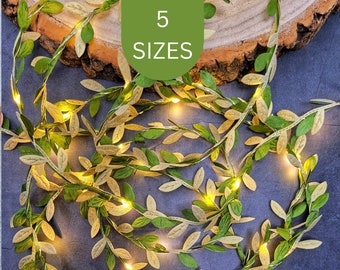 Green & Gold Leaf Fairy Lights - Rustic Wedding Table Decor Garland -  Farmhouse Christmas LED String Lights - Festive Holiday Home Decor