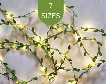 Green Leaf Fairy Lights - Christmas Hosting Table Centerpiece Garland - Festive Holiday Home Decor  - Rustic Room String Lights Decoration