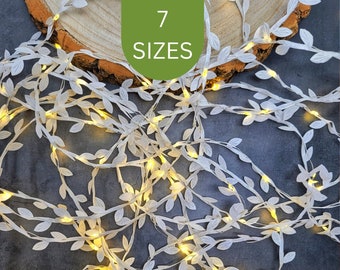White Leaf Fairy Lights - Rustic Wedding Decor - Boho Bedroom String Light Garland - Woodland Home Decor Vine - Reception Table Decoration