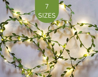 Green Leaf Fairy Lights - Boho Bedroom Decor - Rustic Wedding Table Decor Garland - LED String Lights - Home Decor Faux Woodland Vine